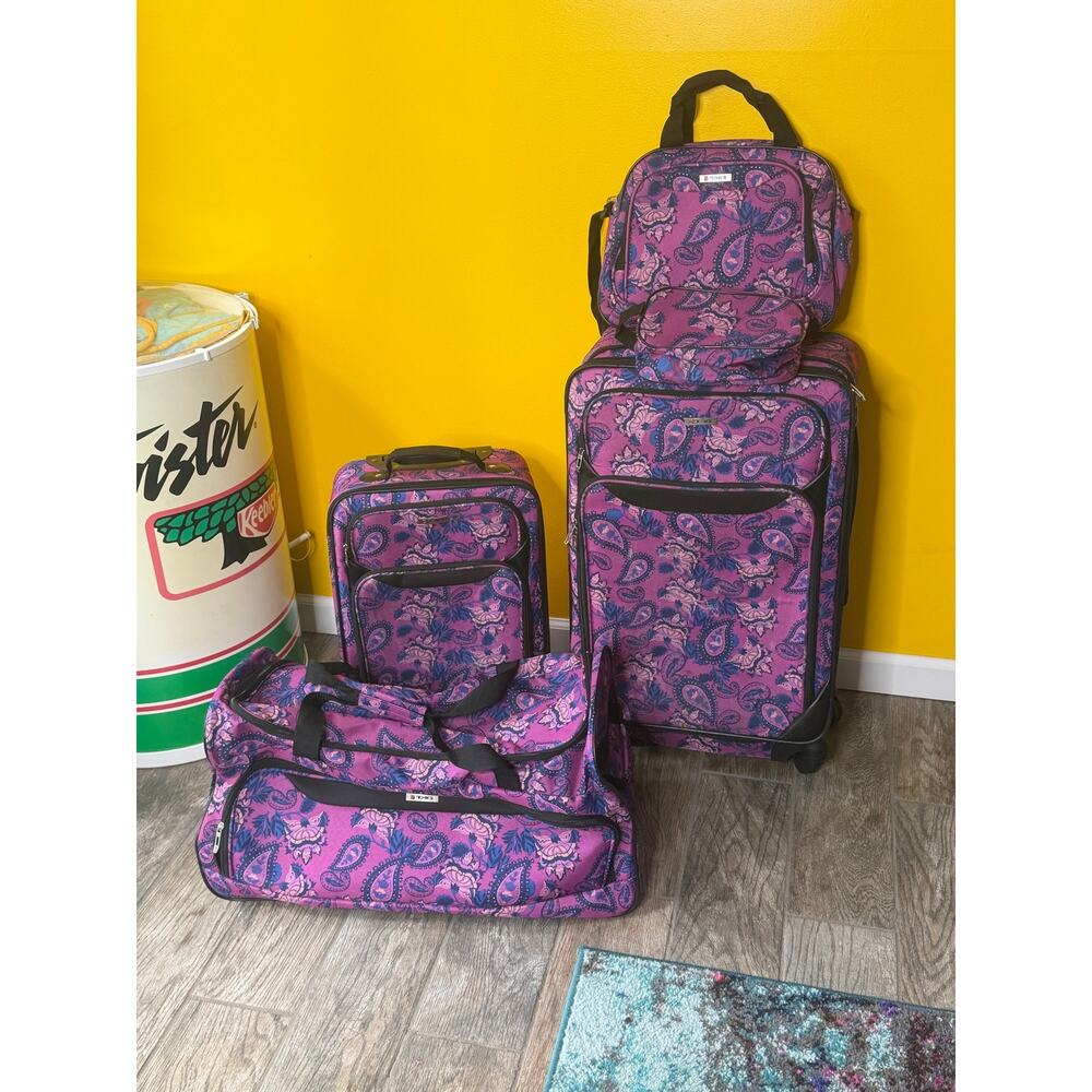 TAG Travel Springfield III Printed 5PC Suitcase Luggage Purple Floral